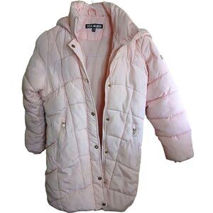 Steve Madden Girl Pink Puffer Jacket long hooded Size L (14/16)